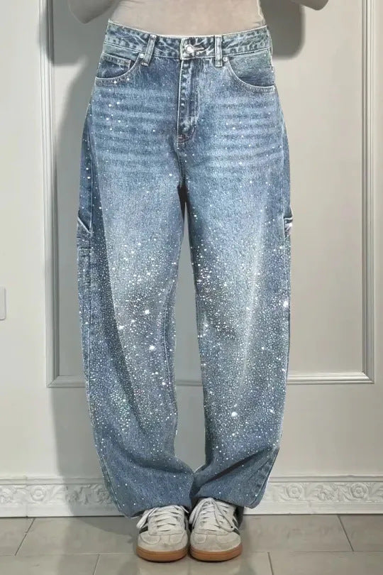 Julia | Trendy Balloon Carpenter Jeans with Subtle Sparkle