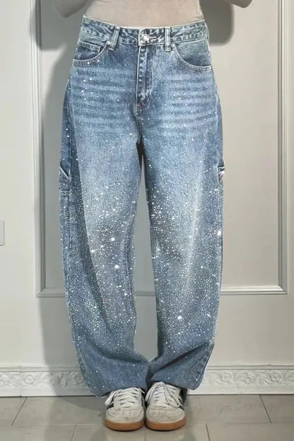 Julia | Trendy Balloon Carpenter Jeans with Subtle Sparkle