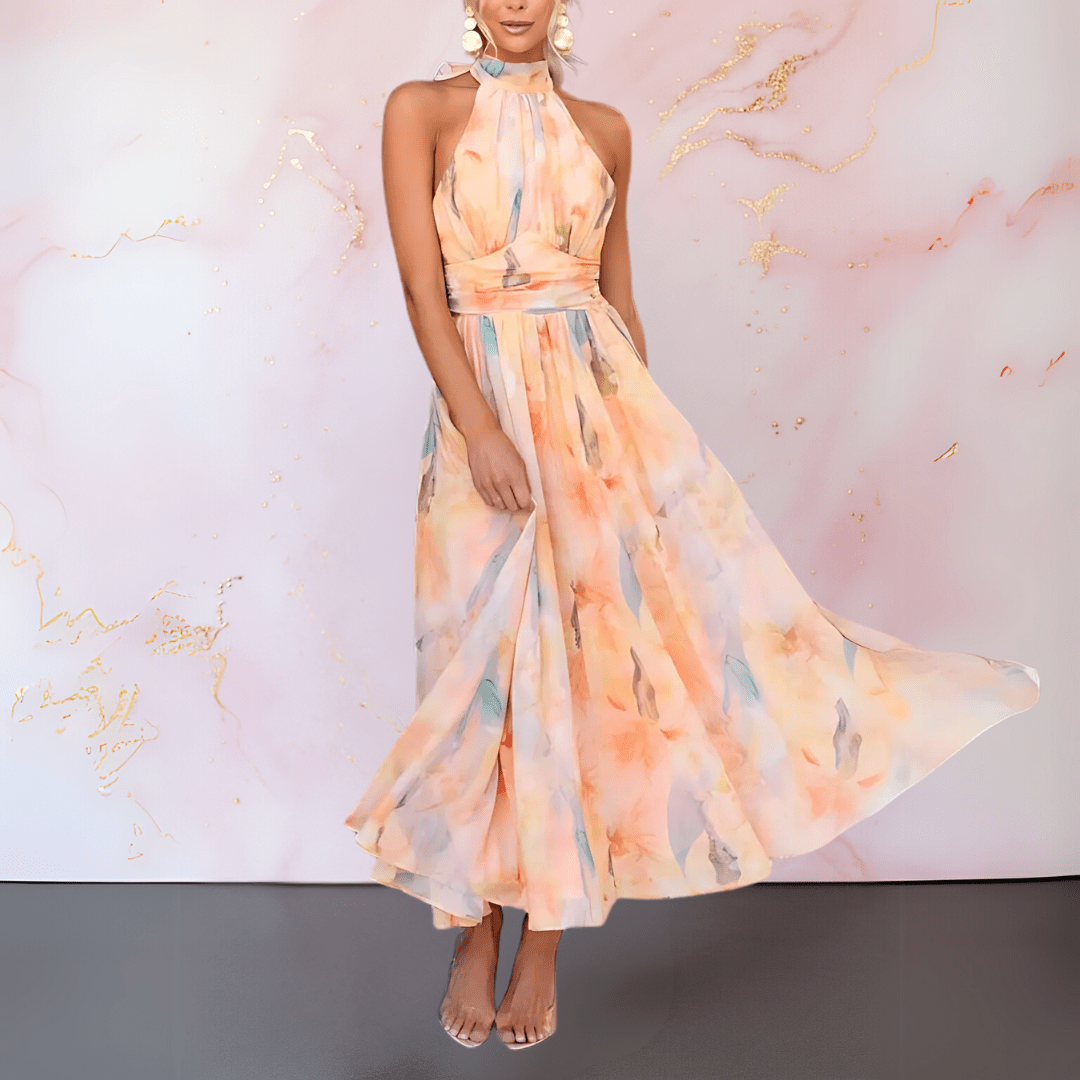 ESTHER - HALTERNECK WATERCOLOUR PRINT DRESS